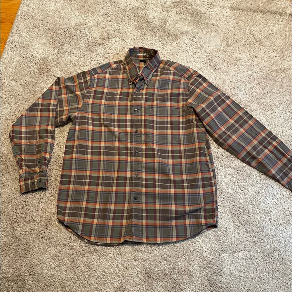Men’s Brown Plaid Button Down Shirt sz M by Eddie Bauer